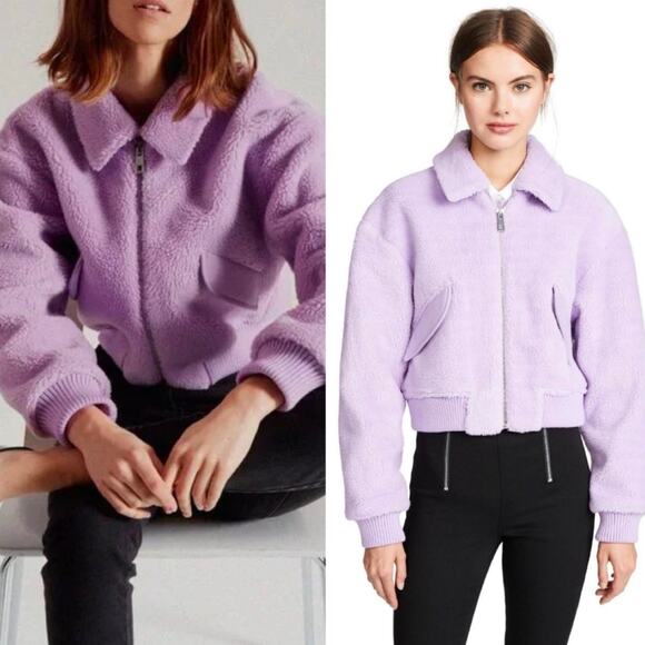 Tibi Jackets & Blazers - Tibi Faux Shearling Gus Cropped Jacket Lavender Purple